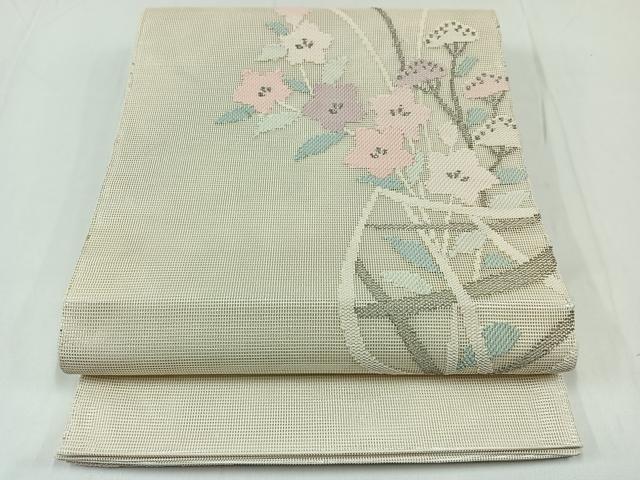 平和屋着物＊夏物　太鼓柄袋帯　飾花文　銀糸　正絹　逸品　AAAY5774jh