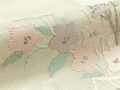 平和屋着物＊夏物　太鼓柄袋帯　飾花文　銀糸　正絹　逸品　AAAY5774jh