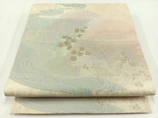 平和屋着物＊夏物　六通柄袋帯　流水風景花文　金糸　正絹　逸品　AAAY5775jh