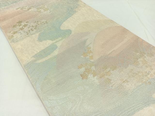 平和屋着物＊夏物　六通柄袋帯　流水風景花文　金糸　正絹　逸品　AAAY5775jh