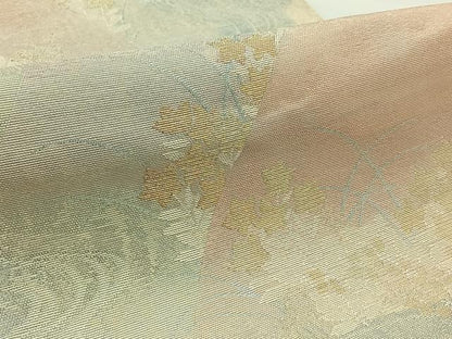 平和屋着物＊夏物　六通柄袋帯　流水風景花文　金糸　正絹　逸品　AAAY5775jh