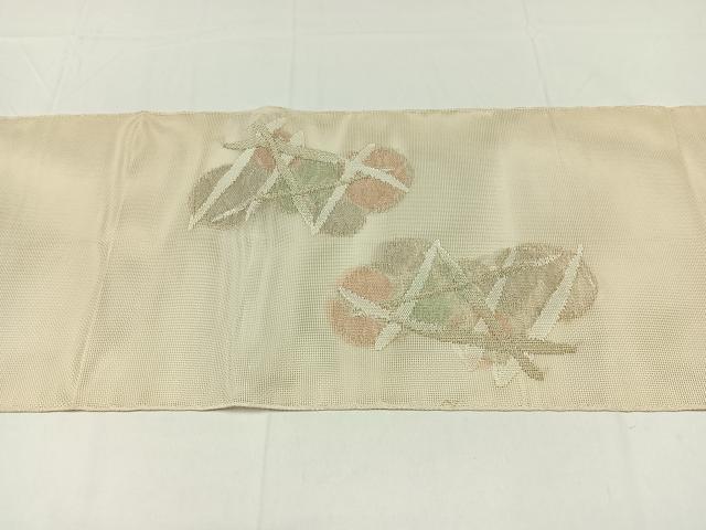 平和屋着物＊夏物　太鼓柄袋帯　籬文　銀糸　正絹　逸品　AAAY5836jh