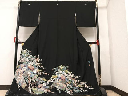 平和屋着物●本加賀友禅作家　田崎元人　黒留袖　花車　正絹　逸品　未使用　AAAY5924ph