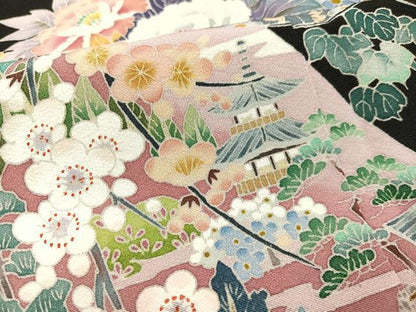 平和屋着物●本加賀友禅作家　田崎元人　黒留袖　花車　正絹　逸品　未使用　AAAY5924ph
