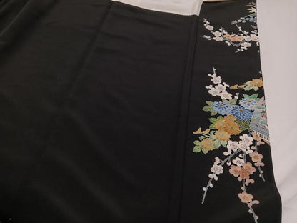 平和屋着物●本加賀友禅作家　田崎元人　黒留袖　花車　正絹　逸品　未使用　AAAY5924ph