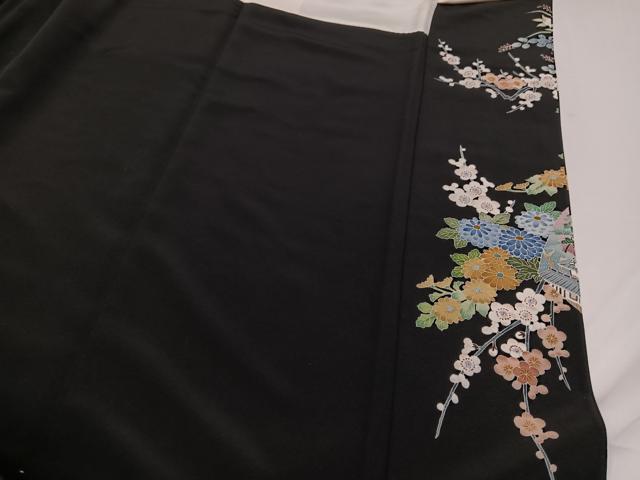 平和屋着物●本加賀友禅作家　田崎元人　黒留袖　花車　正絹　逸品　未使用　AAAY5924ph