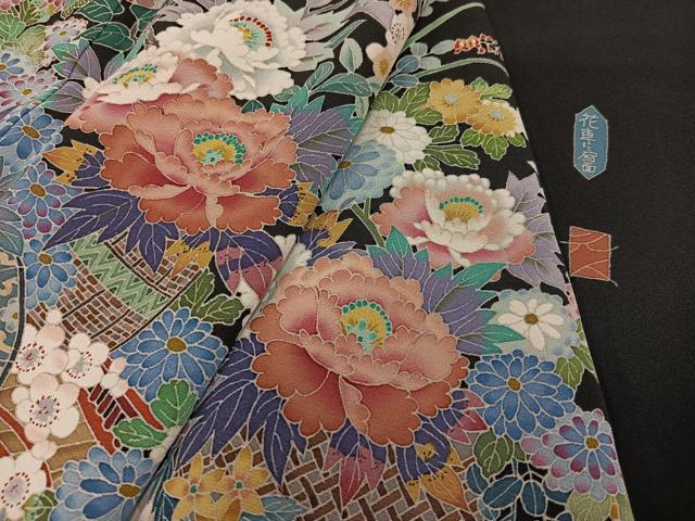 平和屋着物●本加賀友禅作家　田崎元人　黒留袖　花車　正絹　逸品　未使用　AAAY5924ph