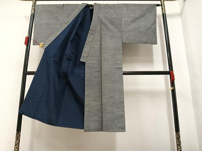 平和屋着物●男性 紬 色無地 灰青色 正絹 逸品 AAAY5936ph