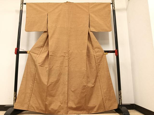 平和屋着物●上質な紬 色無地 赤香色 正絹 逸品 AAAY5947ph