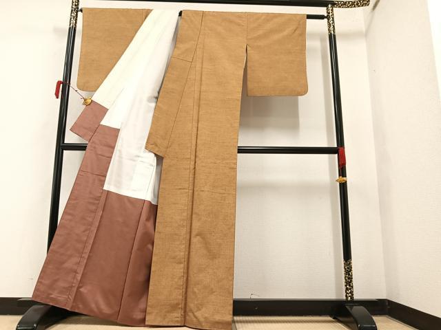平和屋着物●上質な紬 色無地 赤香色 正絹 逸品 AAAY5947ph