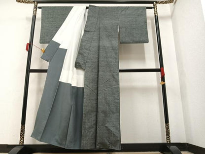 平和屋着物●上質な紬　墨色　正絹　逸品　AAAY5996ph