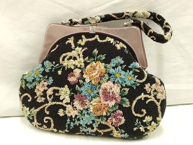 平和屋着物●和装小物　和装バッグ　ハンドバッグ　ビーズバッグ　花柄　逸品　AAAY6066ay