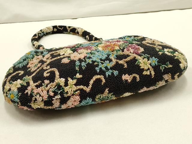 平和屋着物●和装小物　和装バッグ　ハンドバッグ　ビーズバッグ　花柄　逸品　AAAY6066ay