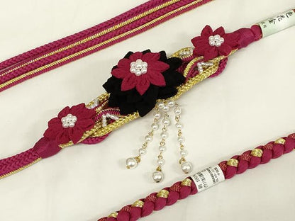平和屋着物●和装小物　振袖用帯締め　装飾　つまみ細工　パール　金糸　撚り房　逸品　未使用　AAAY6084ay