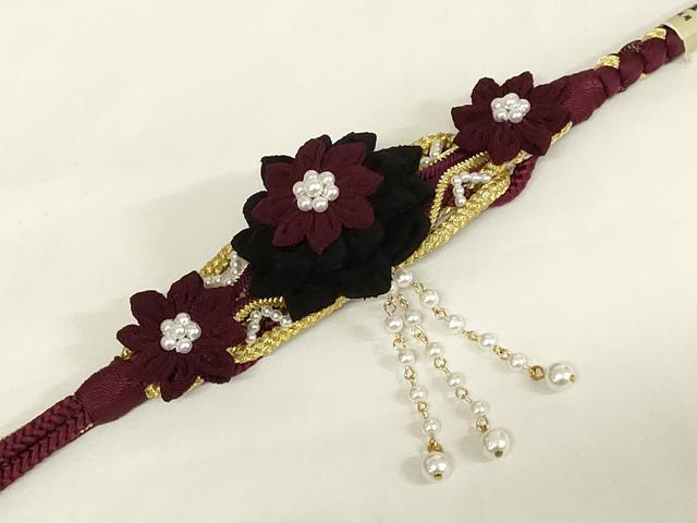 平和屋着物●和装小物　振袖用帯締め　装飾　つまみ細工　パール　金糸　撚り房　逸品　未使用　AAAY6086ay