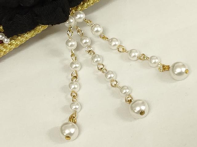 平和屋着物●和装小物　振袖用帯締め　装飾　つまみ細工　パール　金糸　撚り房　逸品　未使用　AAAY6086ay