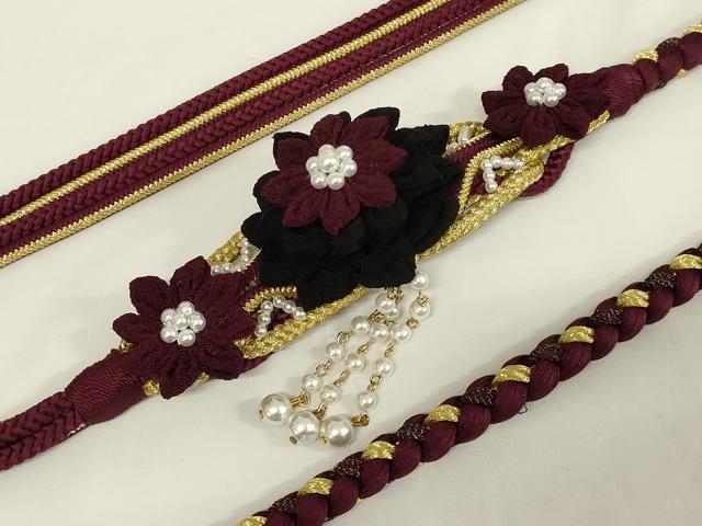 平和屋着物●和装小物　振袖用帯締め　装飾　つまみ細工　パール　金糸　撚り房　逸品　未使用　AAAY6086ay
