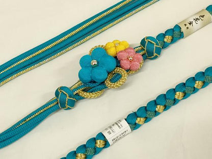 平和屋着物●和装小物　振袖用帯締め　装飾　ちりめん細工　あわじ玉　ビーズ　金糸　撚り房　逸品　未使用　AAAY6092ay