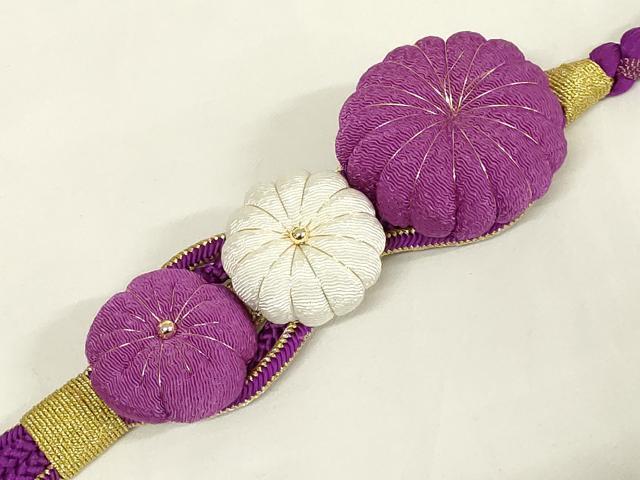 平和屋着物●和装小物　振袖用帯締め　装飾　ちりめん細工　ビーズ　金糸　撚り房　逸品　未使用　AAAY6098ay