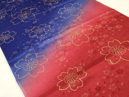 平和屋着物●和装小物　振袖用帯締め・帯揚げセット　舞花文　暈し染め　金糸　金彩　逸品　未使用　AAAY6109ay