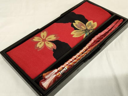 平和屋着物●和装小物　振袖用帯締め・帯揚げセット　舞花文　暈し　金糸　金銀彩　逸品　未使用　AAAY6110ay