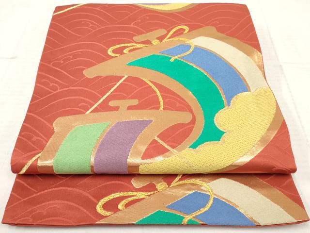 平和屋着物◎六通柄袋帯　唐織　器物文　金糸　正絹　逸品　AAAY6201sg