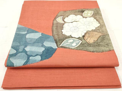 平和屋着物◎太鼓柄袋帯　紬地　辻が花　正絹　逸品　AAAY6202sg