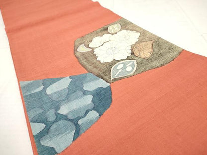 平和屋着物◎太鼓柄袋帯　紬地　辻が花　正絹　逸品　AAAY6202sg
