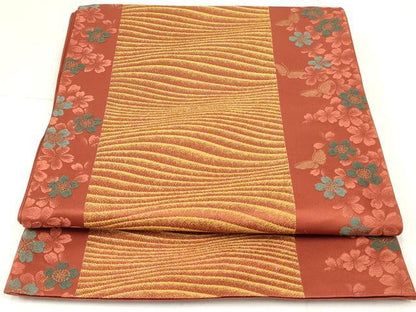 平和屋着物◎六通柄袋帯　唐織　花蝶文　金糸　正絹　逸品　AAAY6217sg