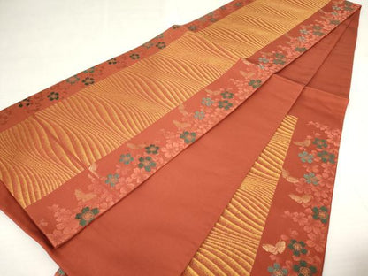 平和屋着物◎六通柄袋帯　唐織　花蝶文　金糸　正絹　逸品　AAAY6217sg