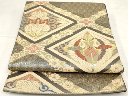 平和屋着物◎六通柄袋帯　唐織　天井花文　金糸　正絹　逸品　AAAY6223sg