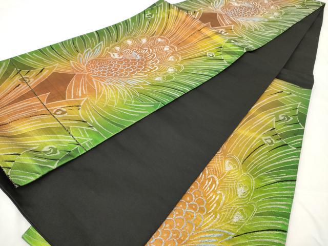 平和屋着物◎六通柄袋帯　孔雀　銀糸　正絹　逸品　AAAY6238sg