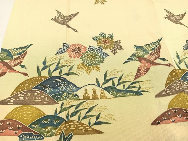 平和屋着物●訪問着 型染め 飛鶴風景草花文 金彩 正絹 逸品 AAAY6286ph