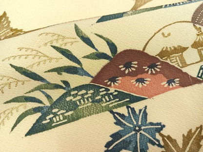 平和屋着物●訪問着 型染め 飛鶴風景草花文 金彩 正絹 逸品 AAAY6286ph
