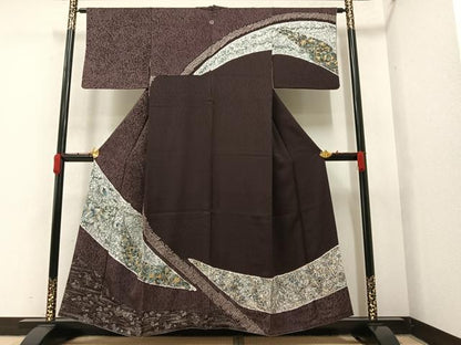 平和屋着物●訪問着 手描き 絞り 草花文 金銀彩 正絹 逸品 AAAY6287ph