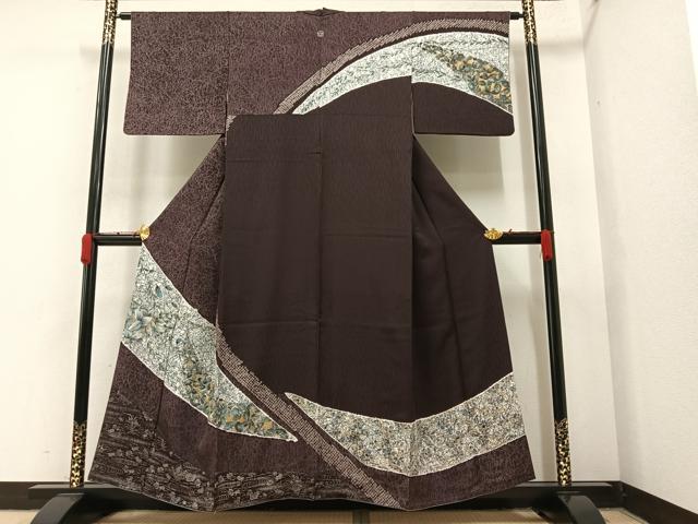 平和屋着物●訪問着 手描き 絞り 草花文 金銀彩 正絹 逸品 AAAY6287ph