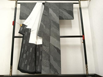平和屋着物●小紋師 北原寿永 江戸小紋 100柄 寄せ小紋柄 黒地 さが美扱い 正絹 逸品 AAAY6292ph