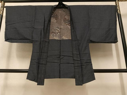 平和屋着物●男性 紬 アンサンブル 濃紺色 正絹 逸品 AAAY6305ph