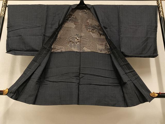 平和屋着物●男性 紬 アンサンブル 濃紺色 正絹 逸品 AAAY6305ph