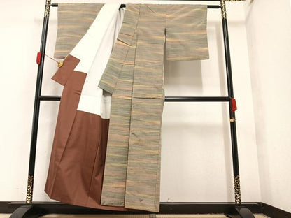 平和屋着物●上質な紬 横段文 正絹 逸品 AAAY6309ph