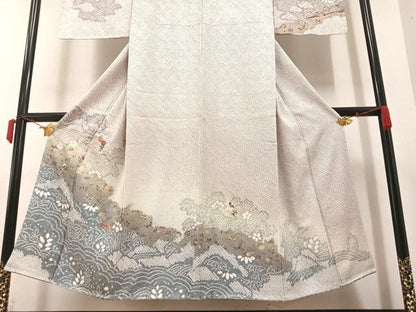 平和屋着物●訪問着　駒刺繍　絞り　花蝶文　暈し染め　金彩　正絹　逸品　未使用　AAAY6321ph