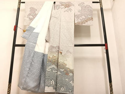 平和屋着物●訪問着　駒刺繍　絞り　花蝶文　暈し染め　金彩　正絹　逸品　未使用　AAAY6321ph
