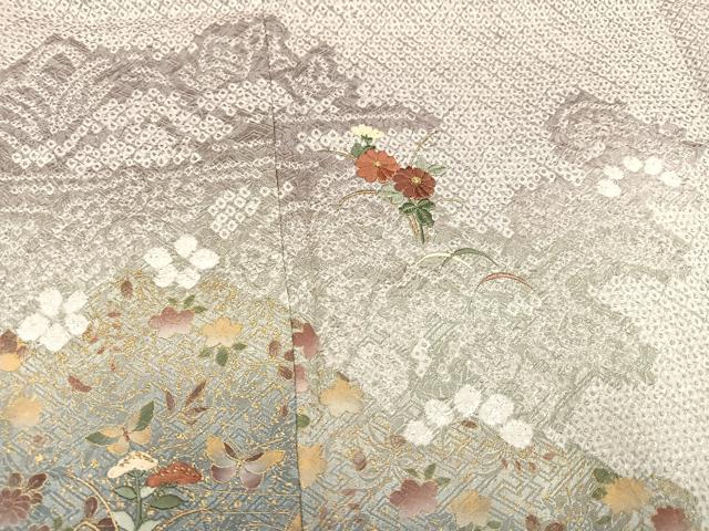平和屋着物●訪問着　駒刺繍　絞り　花蝶文　暈し染め　金彩　正絹　逸品　未使用　AAAY6321ph