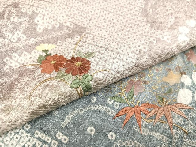平和屋着物●訪問着　駒刺繍　絞り　花蝶文　暈し染め　金彩　正絹　逸品　未使用　AAAY6321ph