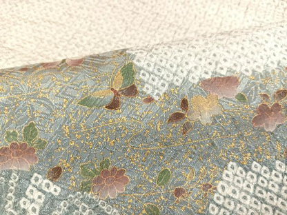 平和屋着物●訪問着　駒刺繍　絞り　花蝶文　暈し染め　金彩　正絹　逸品　未使用　AAAY6321ph