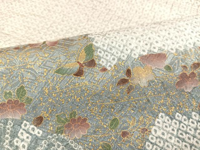 平和屋着物●訪問着　駒刺繍　絞り　花蝶文　暈し染め　金彩　正絹　逸品　未使用　AAAY6321ph