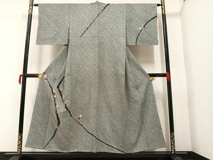 平和屋着物●訪問着 絞り 刺繍 松竹梅文 黒地 金彩 正絹 逸品 AAAY6335ph