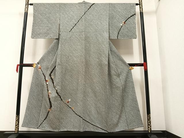 平和屋着物●訪問着 絞り 刺繍 松竹梅文 黒地 金彩 正絹 逸品 AAAY6335ph