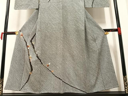 平和屋着物●訪問着 絞り 刺繍 松竹梅文 黒地 金彩 正絹 逸品 AAAY6335ph
