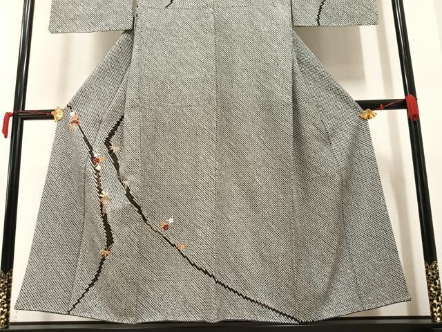 平和屋着物●訪問着 絞り 刺繍 松竹梅文 黒地 金彩 正絹 逸品 AAAY6335ph